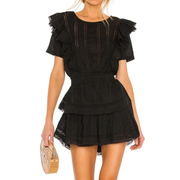 LoveShackFancy NWOT Natasha Black Ruffle Mini Dress size XL - Picture 1 of 8